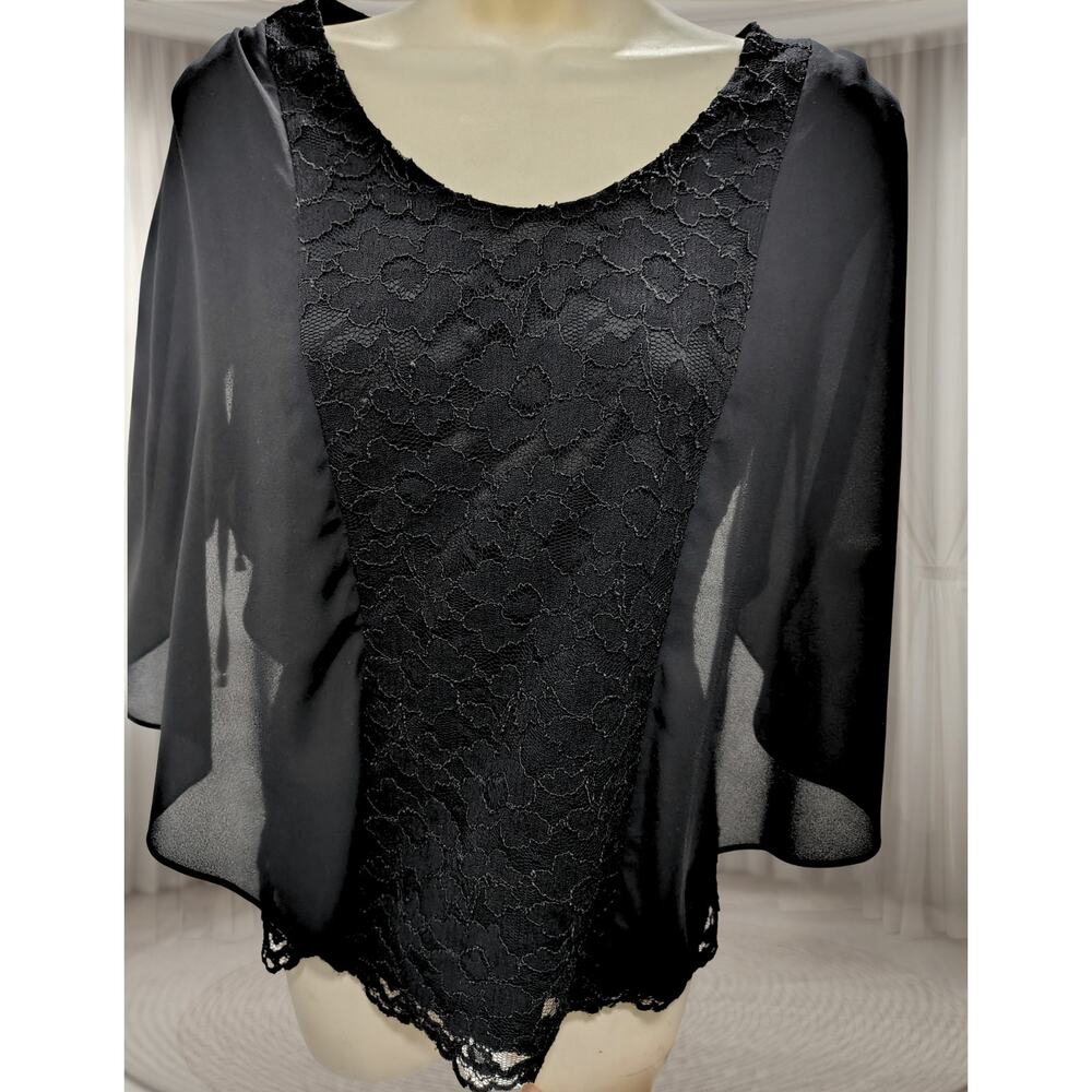MALEKAN Sheer Fairy / Butterfly Sleeve Sequin Black Top Sz 10 / M / Medium